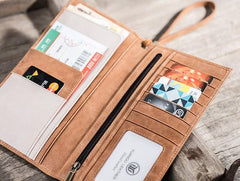 Leather Men Long Wallets for Travel Wallet Bifold Passport Wallets for Men