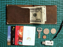 Unique Leather Men Slim Small Wallet Bifold billfold Vintage Wallet for Men