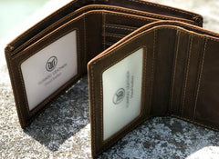 Leather Men Slim Small Wallet Bifold billfold Vintage Wallet for Men