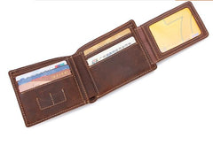 Leather Men Slim Small Wallets Bifold billfold Vintage Wallet for Men