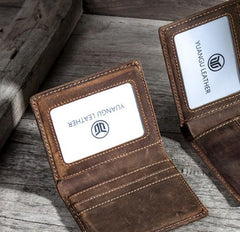 Leather Men Slim Small Wallet Bifold billfold Vintage Wallet for Men