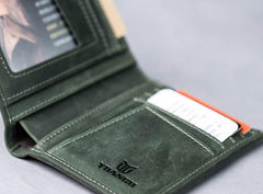 Leather Men Slim Small Wallet Bifold billfold Vintage Wallet for Men