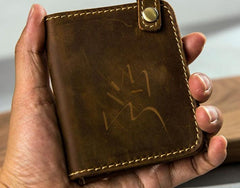 Leather Men Slim Small Wallet Bifold Small Vintage billfold Wallet for Men