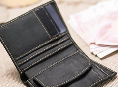 Leather Men Slim Small Wallet Bifold billfold Vintage Wallets for Men