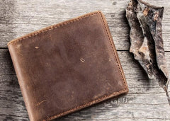 Leather Men Slim Small Wallet Bifold billfold Vintage Wallet for Men