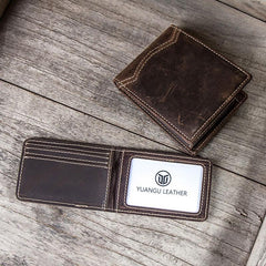 Leather Men Slim Small Wallets Bifold billfold Vintage Wallet for Men