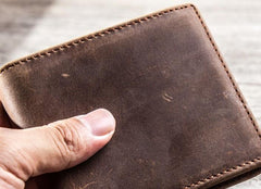 Leather Men Slim Small Wallet Bifold billfold Vintage Wallet for Men