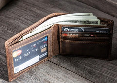 Leather Men Slim Small Wallet Bifold billfold Vintage Wallet for Men