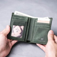 Leather Men Slim Small Wallet Bifold billfold Vintage Wallet for Men