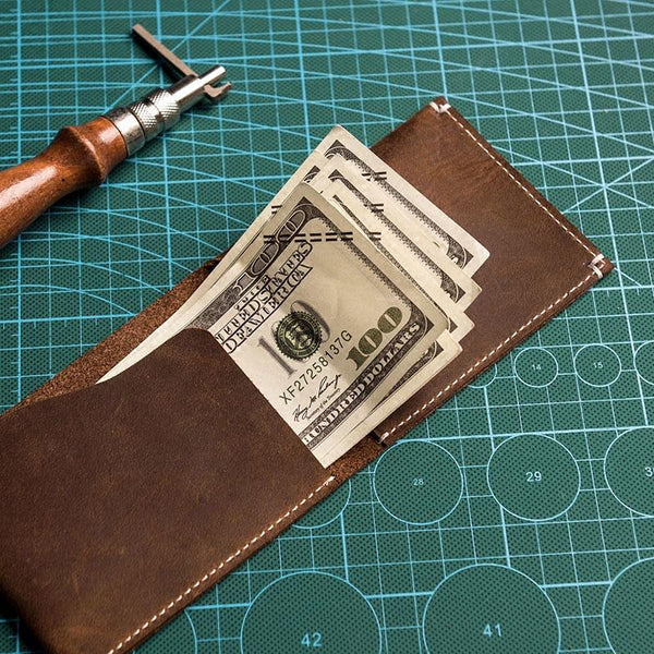 Unique Leather Men Slim Small Wallet Bifold billfold Vintage Wallet for Men