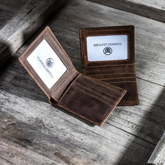 Leather Men Slim Small Wallet Bifold billfold Vintage Wallet for Men