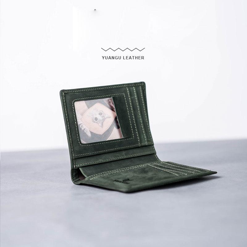 Leather Men Slim Small Wallet Bifold billfold Vintage Wallet for Men