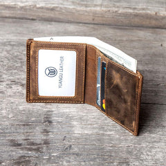 Leather Men Slim Small Wallet Bifold billfold Vintage Wallet for Men