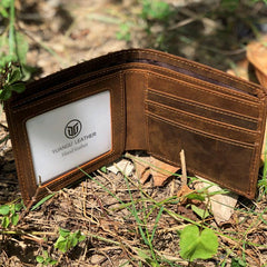 Leather Men Slim Small Wallet Bifold billfold Vintage Wallet for Men