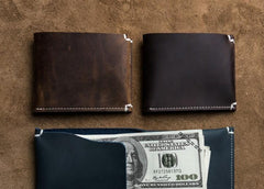 Unique Leather Men Slim Small Wallet Bifold billfold Vintage Wallet for Men