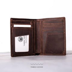 Leather Men Slim Small Wallet Bifold billfold Vintage Wallet for Men