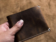 Unique Leather Men Slim Small Wallet Bifold billfold Vintage Wallet for Men