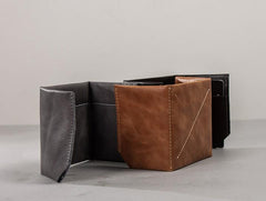 Leather Men Slim Small Wallet Trifold Small Vintage billfold Wallet for Men