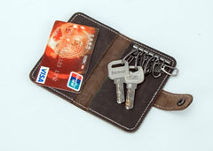Men Leather Key Holder Key Wallet Bifold Small Key Holder billfold Wallet for Men
