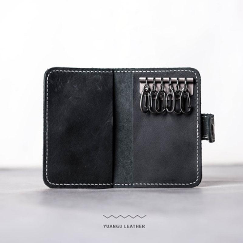 Men Leather Key Holder Key Wallet Bifold Small Key Holder billfold Wallet for Men