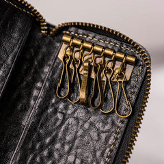 Leather Men Small Key Wallet Bifold Small Keyring billfold Wallet for Men