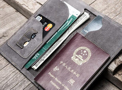 Leather Men Travel Wallet Passport Wallets Bifold Long Wallets for Men