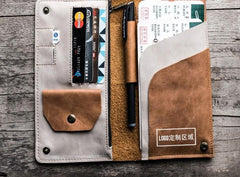 Leather Men Travel Wallet Passport Wallet Bifold Long Wallets for Men
