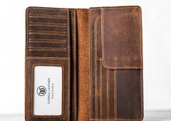 Leather Men Travel Wallets Passport Wallet Bifold Long Wallets for Men