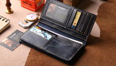 Leather Men Travel Wallets Passport Wallet Bifold Long Wallets for Men