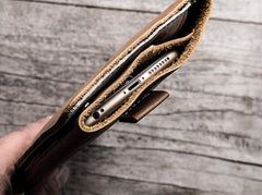 Leather Men Travel Wallet Passport Wallet Bifold Long Wallets for Men