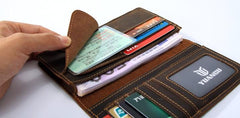 Leather Men Travel Wallets Passport Wallet Bifold Long Wallets for Men