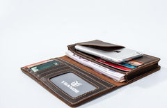 Leather Men Travel Wallets Passport Wallet Bifold Long Wallets for Men