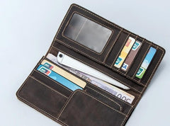 Leather Men Travel Wallets Passport Wallet Bifold Long Wallets for Men