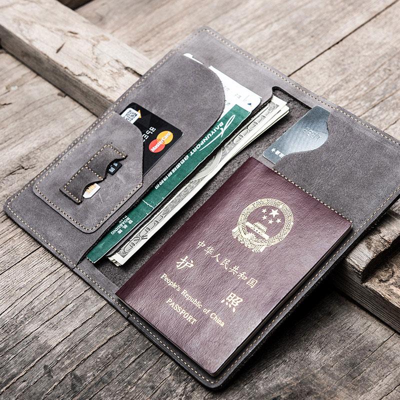 Leather Men Travel Wallet Passport Wallets Bifold Long Wallets for Men