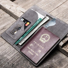 Leather Men Travel Wallet Passport Wallets Bifold Long Wallets for Men