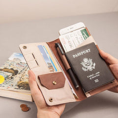 Leather Men Travel Wallet Passport Wallet Bifold Long Wallets for Men