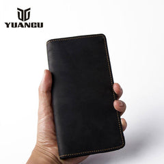 Leather Men Travel Wallets Passport Wallet Bifold Long Wallets for Men