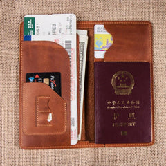 Leather Men Travel Wallet Passport Wallets Bifold Long Wallets for Men