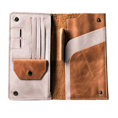 Leather Men Travel Wallet Passport Wallet Bifold Long Wallets for Men