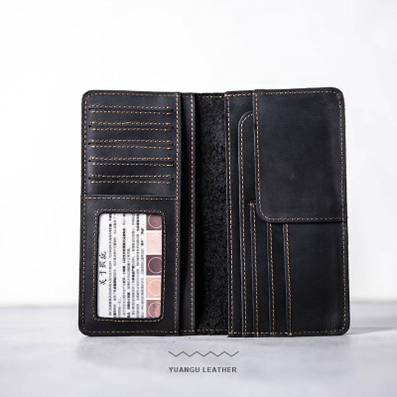 Leather Men Travel Wallets Passport Wallet Bifold Long Wallets for Men