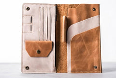 Leather Men Travel Wallet Passport Wallet Bifold Long Wallets for Men