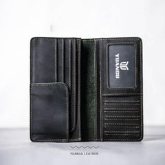 Leather Men Travel Wallets Passport Wallet Bifold Long Wallets for Men