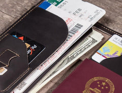 Leather Men Travel Wallet Passport Wallets Bifold Long Wallets for Men