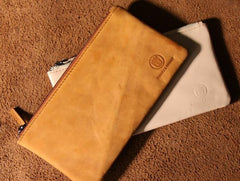 Leather Men Zipper Slim Wallet Phone Clutch Long Wallets for Men
