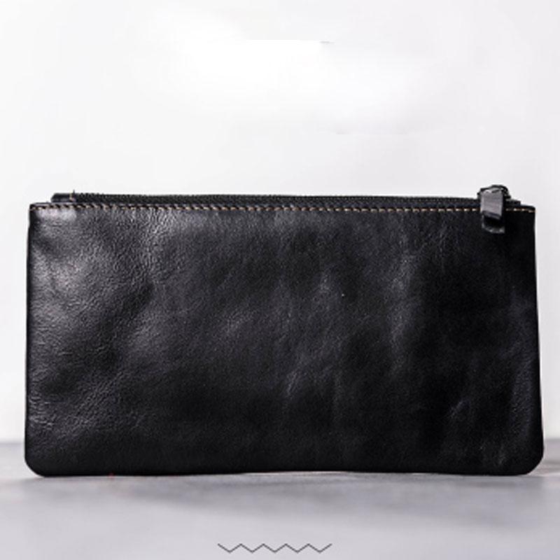 Leather Men Zipper Slim Wallet Phone Clutch Long Wallets for Men