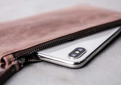 Leather Men Zipper Slim Wallet Phone Clutch Long Wallets for Men