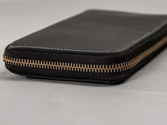 Leather Men Zipper Travel Wallets Passport Wallets Bifold Long Wallets for Men