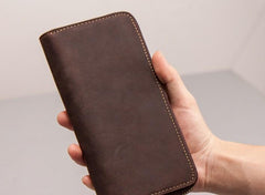 Leather Men Zipper Travel Wallet Passport Wallet Bifold Long Wallets for Men