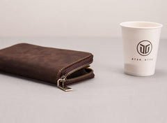 Leather Men Zipper Travel Wallet Passport Wallet Bifold Long Wallets for Men