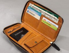 Leather Men Zipper Travel Wallets Passport Wallets Bifold Long Wallets for Men